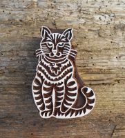 Katze, Tiermotivstempel, Stempel, Textilstempel, Stoffdruckstempel, Tonstempel